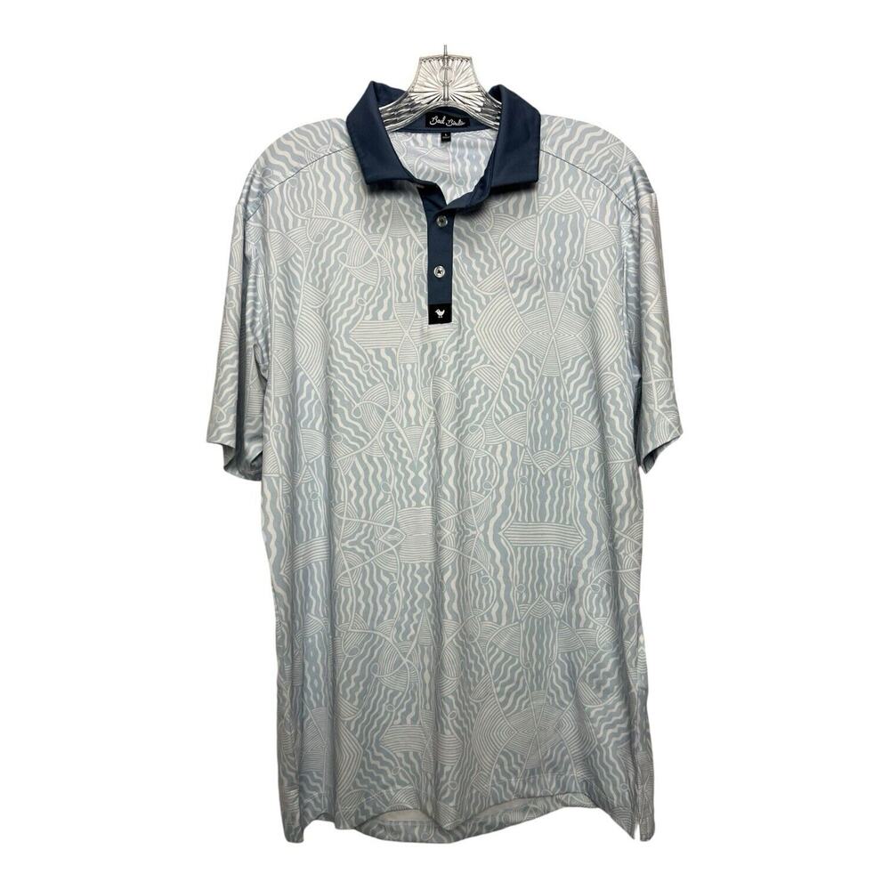 Bad Birdie Polo Shirt Men’s Sz Large Blue Abstract Swirl Golf Tennis Poly